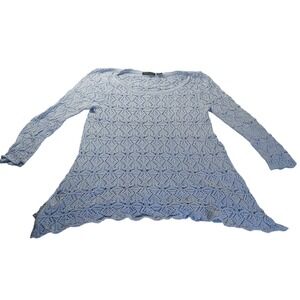 Jeanne Pierre Crochet Knit Sweater M Blue‎ Scallop Hem Boho Coastal Layering